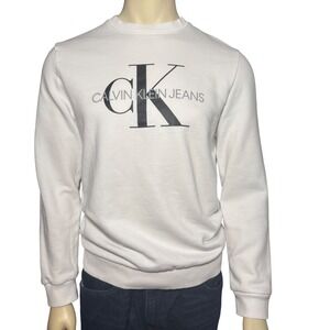 Calvin Klein Jeans Mens Monogram Logo Crewneck Sweatshirt White Medium